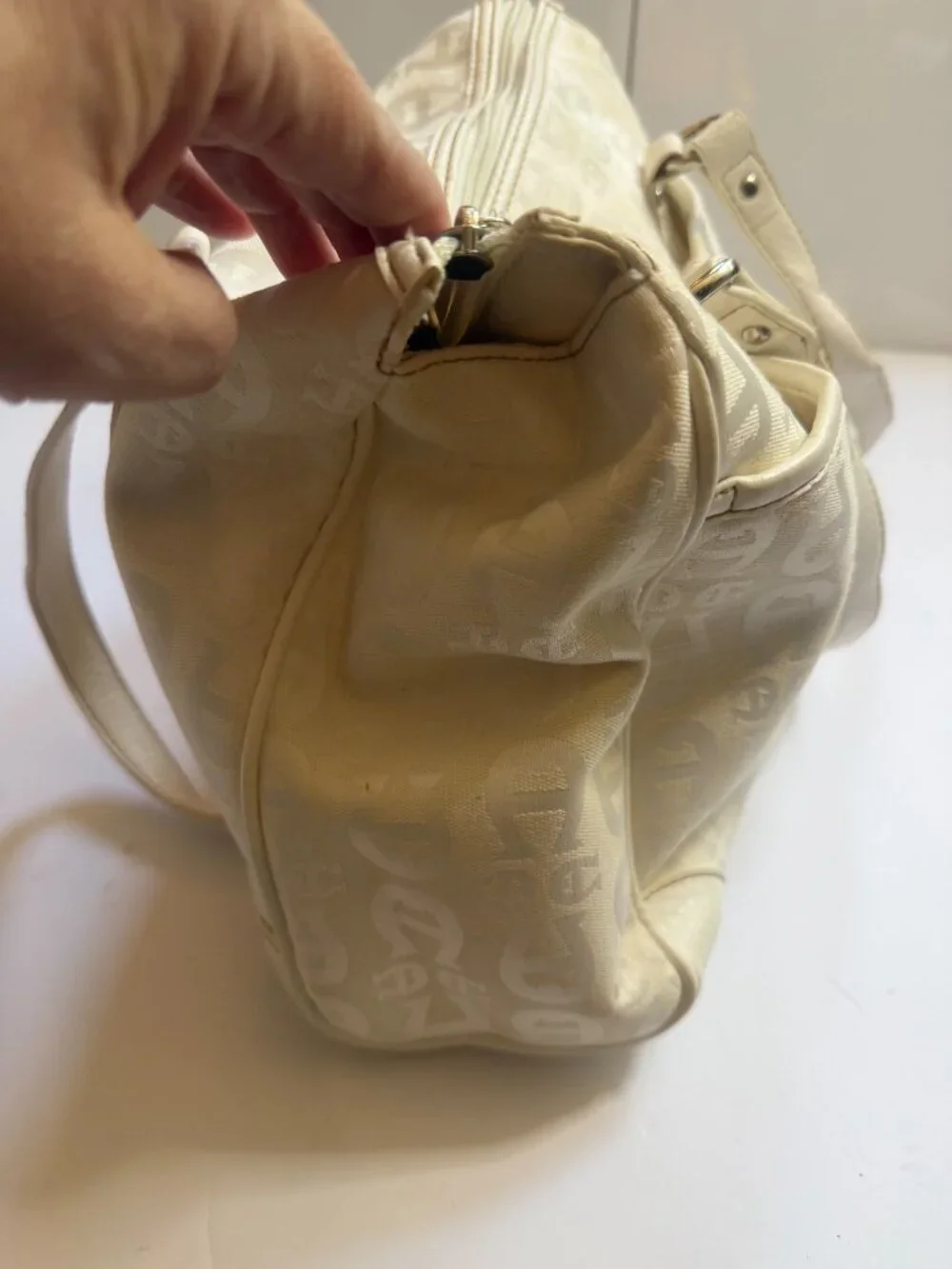 Aigner Monogram Cream Satchel